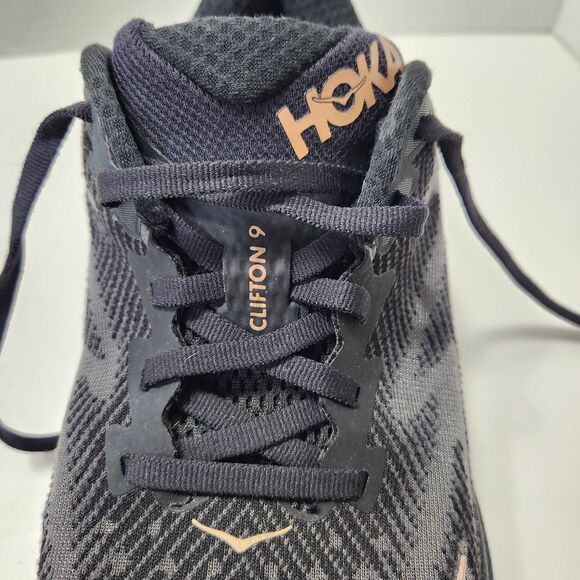 Hoka One One Clifton 9 Womens 8.5B Gym Shoes Black Gold BRGL Running Sneaker - Picture 8 of 14